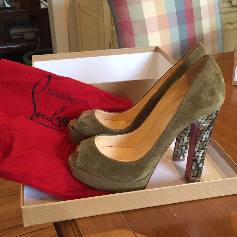Authentic Christian Louboutin Green Suede Heels